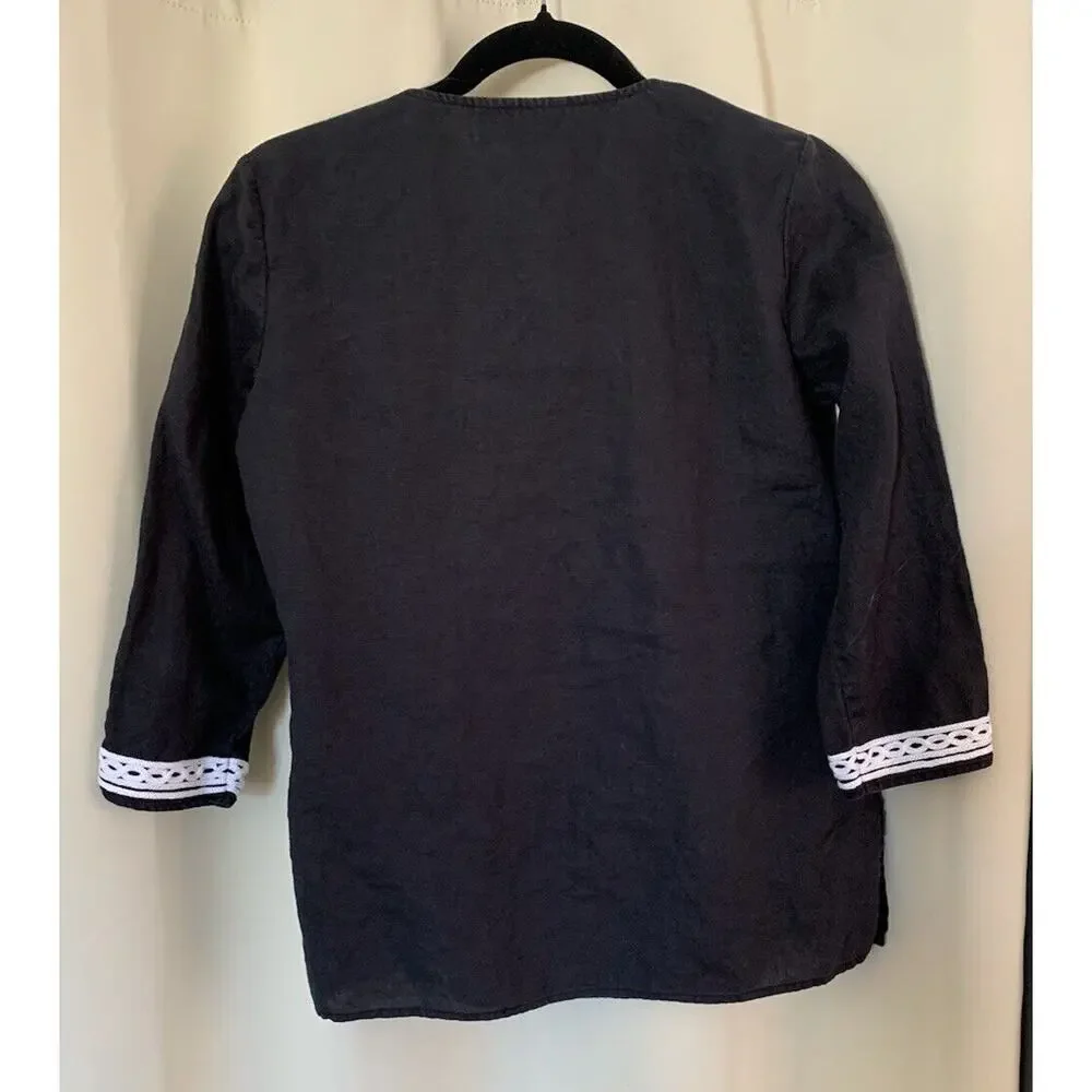 Jones New York Signature Women’s Dark Gray 100% Linen Shirt White Detail Small - Picture 7 of 11